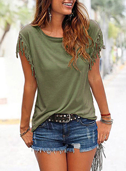 Casual Top - Fringed Short Sleeves